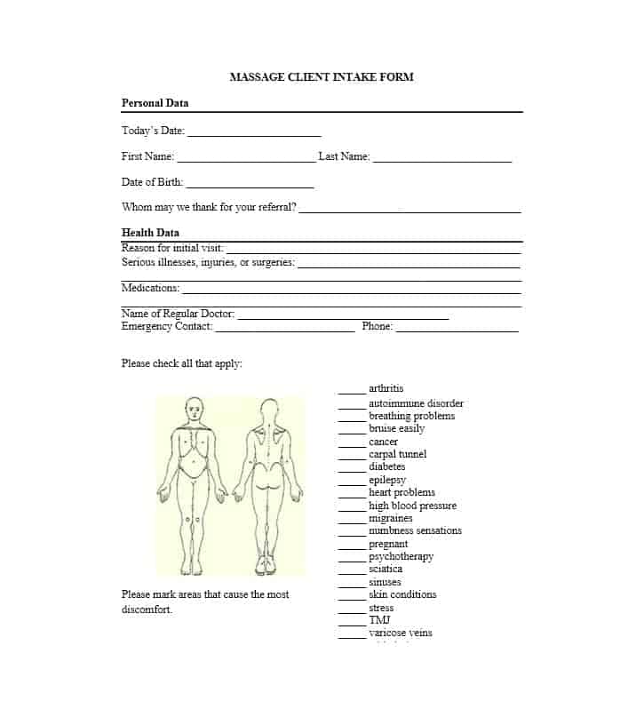 Sample Massage Client Intake Forms The Document Template